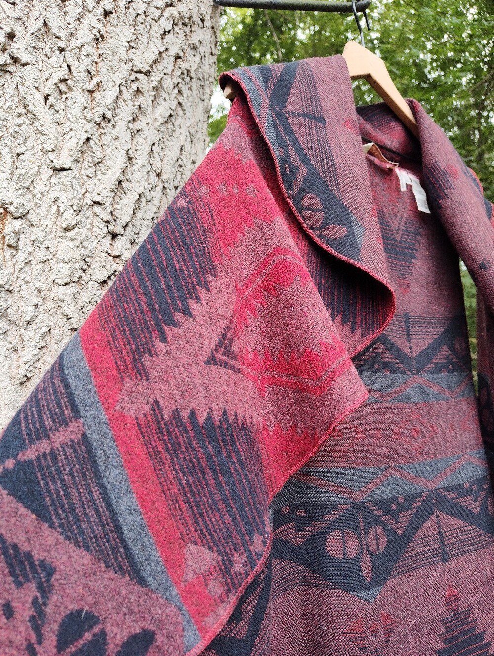 Dark Red Aztec Sleeveless Long Open Cardigan Sweater Soft Surroundings L/XL - Picture 9 of 10